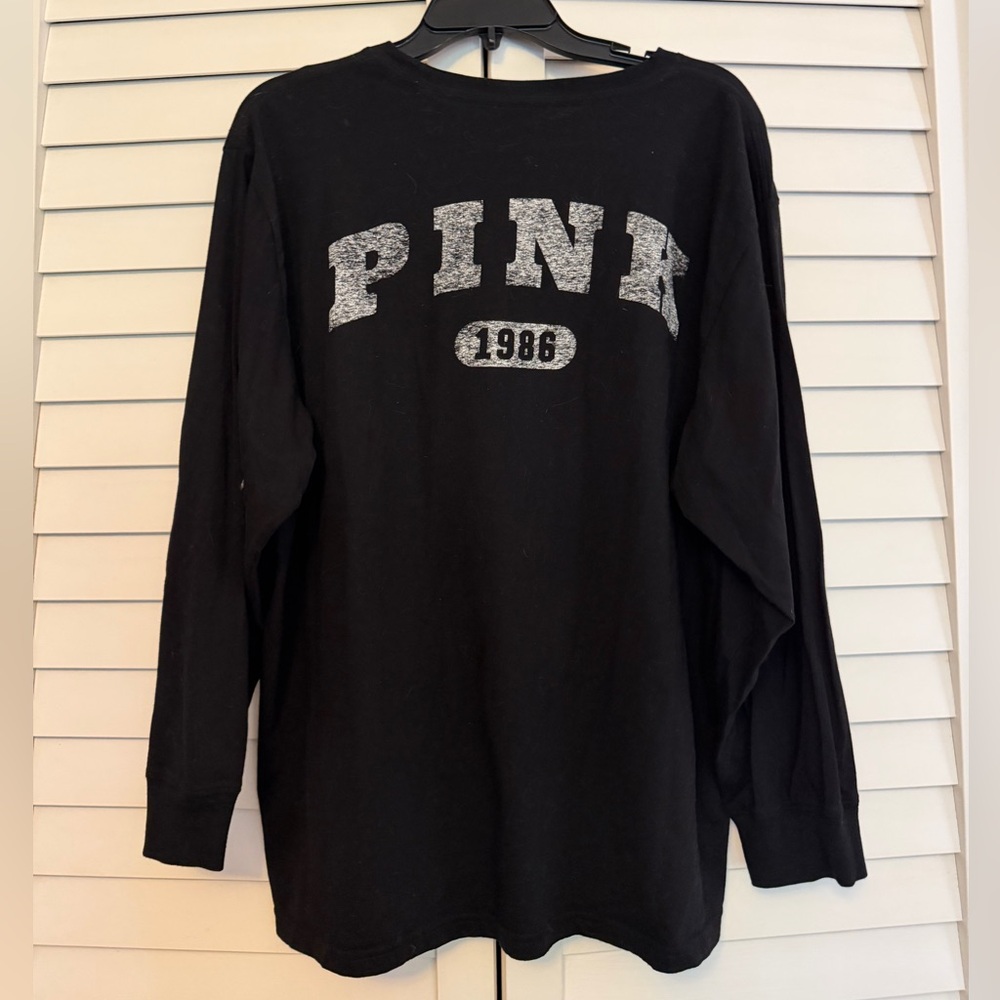 🖤 PINK Victoria's Secret Black Long Sleeve Graphic T-Shirt Extra Large/XL LNWOT!